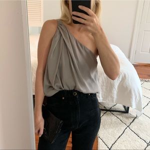 Golde Grey Silk/Chiffon Asymmetrical Blouse